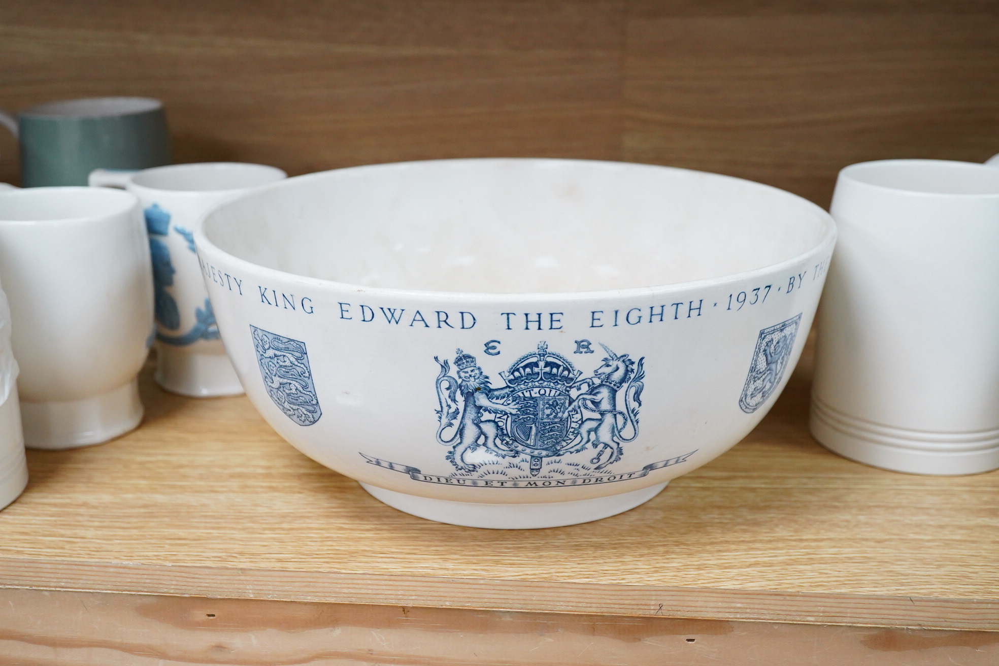 Keith Murray for Wedgwood - a Coronation bowl dated 1937 and mugs dated 1937 and 1953